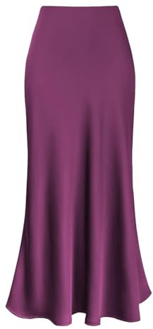 Gonna da donna a vita alta, in raso, tinta unita, con cerniera, elegante, gonna da letto, per letto singolo (colore fucsia, M)