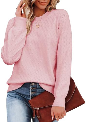 Zeagoo Maglione Donna Elegante Invernale Autuno Caldo Maglioncino Lunga Maglia Basic Pullover Morbido Sweater Rosa XXL