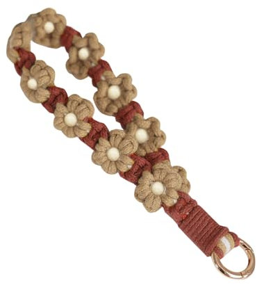 FFWTPY Schlüsselanhänger Band Geflochtener Schlüsselbund Kurzer Schlüsselkette Holzperlen Blume Herz Gänseblümchen Geburtstag Frauentagsgeschenk für Mädchen an Damen (Braun und Curry)