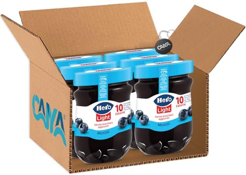 Hero Light Mirtilli Confettura di Mirtillo Senza Zuccheri Aggiunti, Vasetto 280g [CAIYA® BOX da 6 Vasetti]
