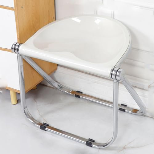 WEIDPHL Stapelbarer Klapphocker Aus Acryl, Transparenter Klappstuhl, Ergonomischer Stuhl Ohne Armlehnen, Stuhl Mit Metallrahmen Für Das Balkonbüro,Weiß
