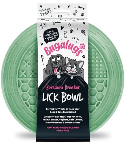 Bugalugs Dog Mat Bowl 100% Food Grade Cat Food Mat & Licky Mats For Dogs - Lick Mat Bowl Reduce Stress & Anxiety Single (Green)