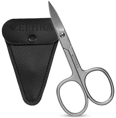 Zephra Nail Scissors Curved Shape – Professional Multipurpose Sharp Stainless Steel Nail Scissors for Toenails, Cuticles, Eyebrows, & Manicure for Women Men- Sand with Pouch