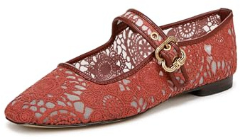 Sam Edelman Womens MichaelaMary Jane Flat, Warm Sienna Floral Crochet, 5.5