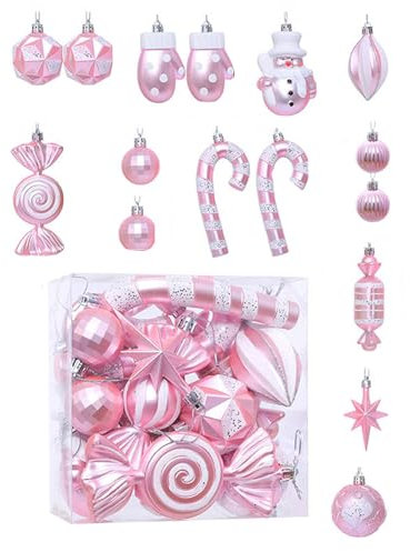 16Pcs Candy Cane Christmas Decorations Candyland Themed Peppermint Lollipop Glitter Christmas Ornament for Home Party Decor (Pink, 16pcs)