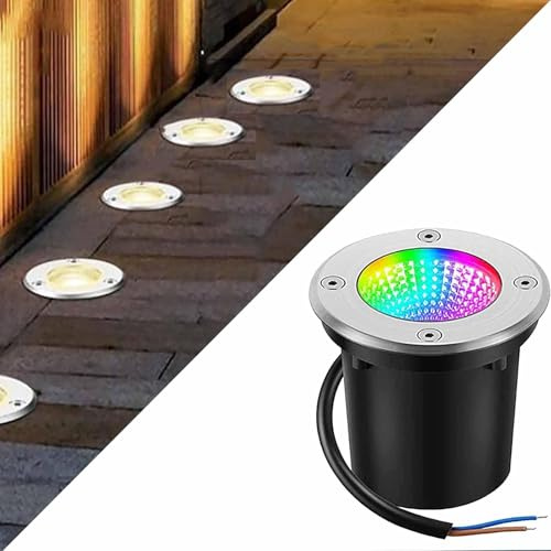 Lampada Da Paesaggio RGB - Luci Interrate Per Esterni Da 6W Con Telecomando, 16 Colori E 4 Modalità Faretti Con Cambio Colore, Luce Da Incasso Rotonda In Acciaio Inossidabile Impermeabile IP67(Ac 220v