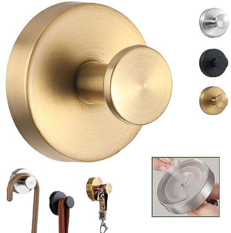 XIANTIAN Luxe Hold No-Drill Hooks,2024 Upgraded Stainless Steel Waterproof Hooks for Bathroom,Shower,Kitchen, Mirrors，andHeavy Duty Towel Holders (1, Gold)