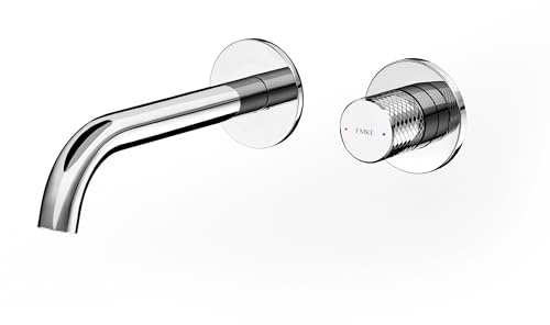 EMKE Robinet de lavabo encastré chromé – Mélangeur à 2 trous avec aérateur, mélangeur à levier unique, robinet de salle de bain moderne, économie d'eau, installation facile (281 x 140 x 65 mm)