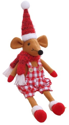 Souris en peluche de Noël - Jouets de Noël, souris remplies à longues jambes en tissu à carreaux, poupée de Noël confortable, souris en peluche pour cheminée, étagères, tables à manger, cuisine