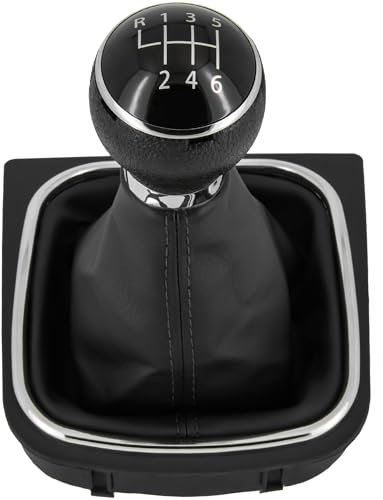 Schaltknauf + Schaltsack Set 6 Gang passend für VW Golf 5 + 6, 2003-2016, Plug & Play, Auto Schalthebel Schaltmanschette, mit Rahmen, schwarz - chrom