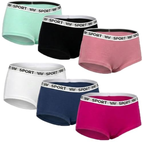 LisaModa Mädchen Hipster Panty 6er Pack Baumwolle Sportliches Slip Set | Sportliche Girl Pants aus hautfreundlicher Baumwolle mit Stretch. Doppellagiger Zwickel im Intimbereich für extra Schutz.