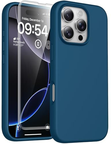 TOCOL 3 in 1 Silicone for iPhone 16 Pro Max Case 6.9-Inch, with 2 Pack HD Screen Protector, Liquid Silicone Slim Silky-Soft Touch Multi-Color Anti-Scratch Shockproof Cover, Midnight Blue
