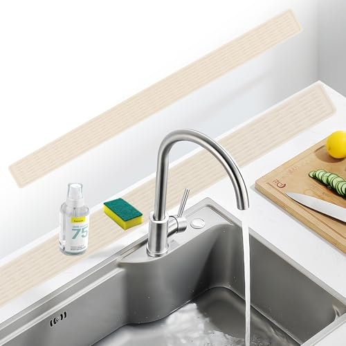 JAONLD Silicone Sink Faucet Mat Narrow Kitchen Sink Splash Guard Draining Mat Around Tap Extended Drainer mat Sink Protector Mat for Kitchen, Bathroom, Living Room (Beige)
