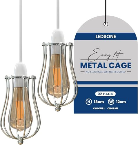 LEDSone Lampenschirm Drahtkäfig Kronleuchter Industrielle Vintage Kronleuchter Lampenschirm Wandlampe Deckenlampe Set für Hotel Shop Output Szene (Chrom, 2er-Pack)