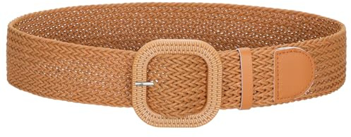 SUOSDEY Breiter Geflochtener Gürtel für Damen, Rattan Taillengürtel für Kleid Gewebter Boho Gürtel 5cm breit braun