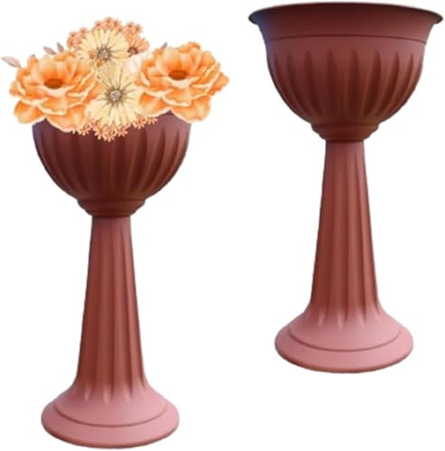 PD - 75cm Tall Terracotta Urn Planters - Large Plastic Flower Pots for Garden & Home - Indoor Outdoor Plant Stands - No Drainage Holes - 29″ Lightweight Urn Planter (Terracotta, Pack of 2)