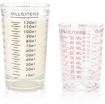 2 Stück Messbecher Glas, Messbecher Cocktail, 90ml und 120ml Messbecher Klein, Espresso Shotgläser für Kaffee, Bar, Party