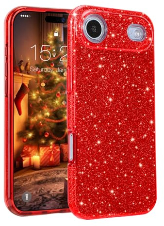MATEPROX Compatible with iPhone Air Case, Glitter Bling 3-Layer Shockproof Anti-Scratch Cover for Girl Women, Trendy Protective Case for iPhone Air 6.5'' 2025-Red
