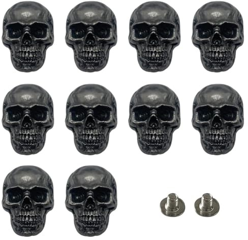 ISTOVO 10 Pcs Ancient Silver Skull Stud Conchos, Large Head Decorative Buckles for Leather DIY Crafts Making