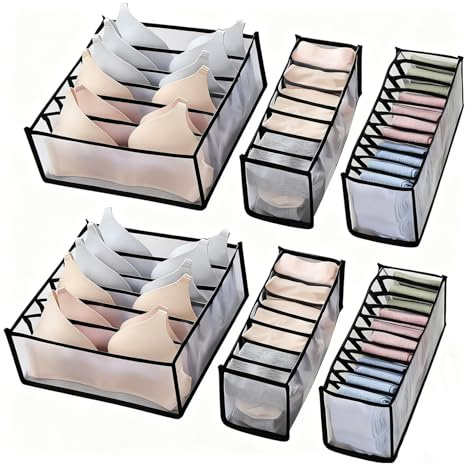 Qaestuan 6 Piezas Organizador Armario, Organizadoras Poliéster, Cajas Organizadoras con Compartimento, Organizador de Cajones Plegable, para Almacenar Ropa Interior, Calcetines, Corbatas
