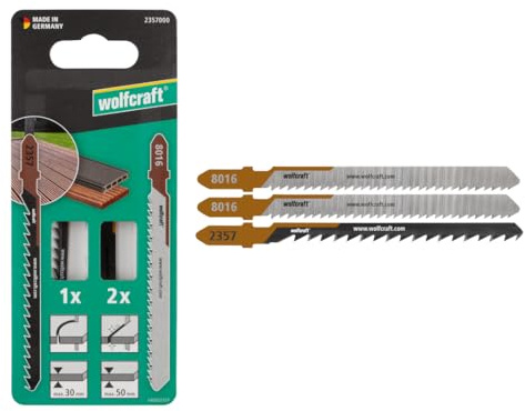 wolfcraft 2357000 - Lame de scie sauteuse « Terrasse », 3 pcs. - Pour les coupes fines droites et courbes dans le composite bois-plastique et le bois dur