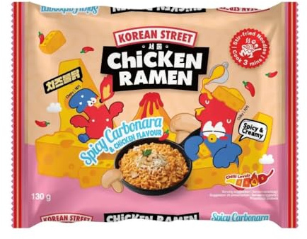(3 PACK) KOST Korean BBQ Chicken Flavour Stir Fried Noodle | Korean-Inspired Instant Raamen Noodles | Quick & Easy Fusion | Pick your Flavour! (3 x 128g, Spicy Carbonara Chicken)