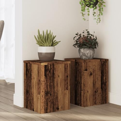 Mokuyary Pflanzenstützen, 2 Stück, Holz, gealterte Eiche, 25 x 25 x 35 cm, hochfestes Hohlregal, das mit Sand und Kies gefüllt werden kann, für Blumen, Blumentöpfe, Zimmerpflanzen