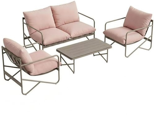 Outsunny Ensemble de salon de jardin 4 pièces, ensemble de meubles de jardin en métal avec canapé 2 places, 2 fauteuils, table basse avec plateau en métal, coussins épais, salon d'extérieur pour patio