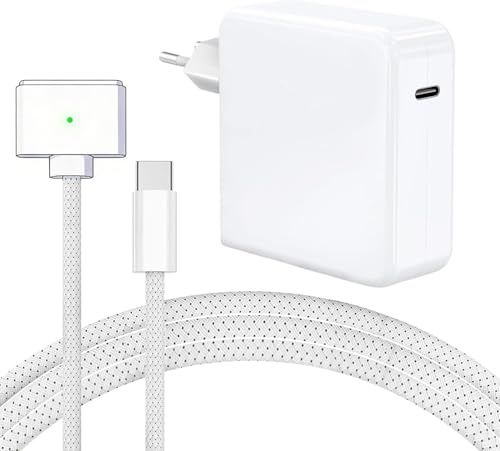 Cargador MacBook Air Pro - 96 W M5 M4 M3 M2 M1 Cargador Repuesto con Cable Trenzado USB-C a T-Tip de 2,3M para MacBook Air 13/15 Pulgadas, MacBook Pro 14/16 Pulgadas 2021~2026