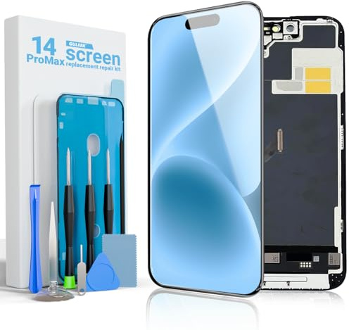 Display für iPhone 14 Pro Max 6,7 FHD LCD Ersatzbildschirm Touch Digitizer | COF, Full HD, präzise Touch-Reaktion, hohe Helligkeit, Face ID, inkl. Reparaturset, Schutzglas und Klebestreifen