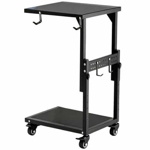 Support pour PC à hauteur réglable avec 4 roulettes verrouillables, support à deux niveaux pour tour d'ordinateur, chariot porte-unité centrale pour gaming,avec panneau perforé et 4 crochets