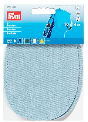 Prym Patches denim for ironing/sewing on 14x10 cm light blue, Cotton, 14 x 10 cm, Blu Chiaro, 2 pezzi