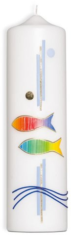 °°4553 Kerze Regenbogenfisch/Wellen handgefertigt, Höhe 22cm, Ø6cm