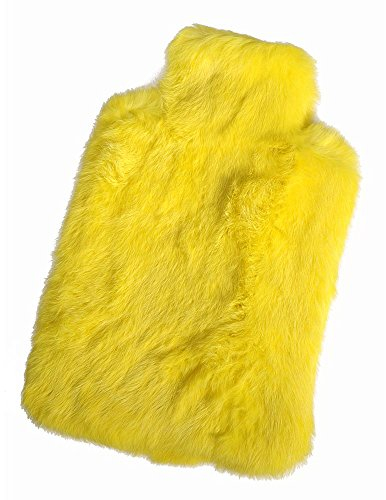 HAB & GUT JF002V Gelb Hülle für Wärmflasche Echtfell Luxus flauschig Kaninchen, ohne Flasche groß 42x25 Wärmflaschenbezug