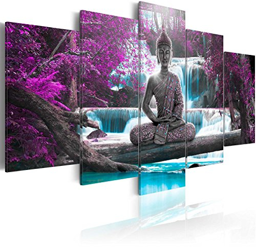 B&D XXL Acrylglasbild Abstrakt 200x100 cm 5 Teilig Wandbild auf Acryl Glasbilder Kunstdruck Moderne Acrylglas Platte Wanddekoration Geschenke Heimdekoration Glasbild Buddha Wasserfall Feng Shui