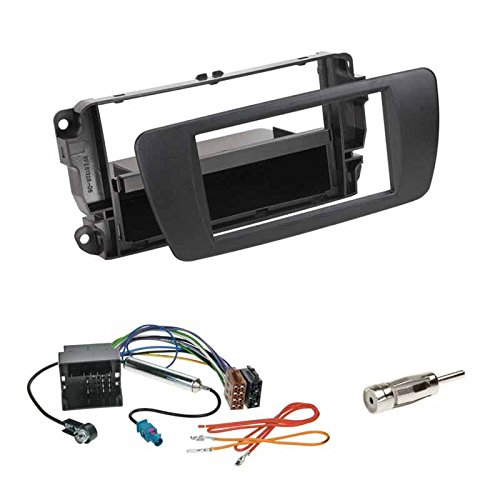 Einbauset: Autoradio 2-DIN Radioblende+ Fach nitschwarz + Quadlock - ISO Radio Adapter Adapterkabel mit Fakra Phantomeinspeisung+ Antennenadapter für Seat Ibiza ab 06/2008