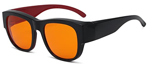 Eyekepper 100% Anti-Blue Light Blocking Computer Glasses,Large Fit Over Reading and Glasses Amber Lens Better Sleep, Black Red