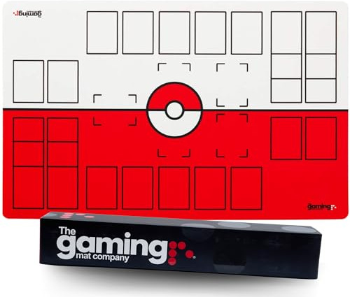 The Gaming Mat Company Deluxe Tapete de Juego Rojo y Blanco para 2 Jugadores, Compatible con Pokemon TCG, Tapete de Juego para Estadio para Entrenadores Pokemon - Tapete Impermeable para Cartas.