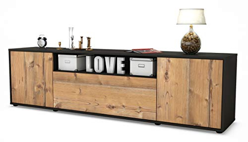 Stil.Zeit TV Schrank Lowboard Ariana, Korpus anthrazit matt, Front Holz-Design Pinie (180x49x35cm), mit Push-to-Open Technik