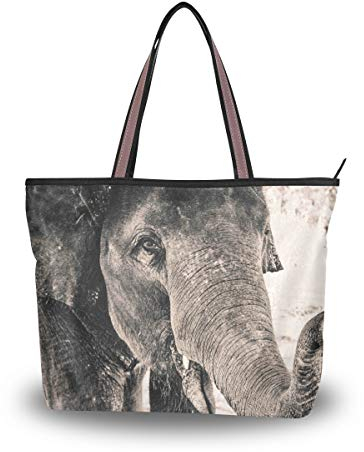 Damen Umhängetasche mit Reißverschluss, Elefantenmotiv, groß, Grau, Mehrfarbig - multi - Größe: Large