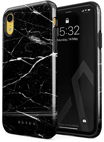 Burga Schutzhülle für iPhone XR, Schwarz / Gold, Onyx, Marmor, Goldener Stein, strapazierfähig, stoßfest, Dual Layer Hartschale + Silikon-Schutzhülle, Origin Black