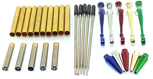 CS-UK Woodturning Fancy Slimline Pen Kit Set of 5 Mixed Colours, Red - Green - Blue