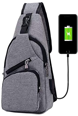 flintronic Sacoche Homme Bandouliere, Sac à Poitrine avec Chargement USB et Port pour Écouteurs, Sac à Dos de Voyage pour Homme & Femme (avec 1*Câble USB)