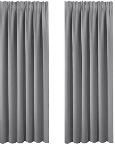 Curtains 90 Drop - Pencil Pleat Top Light Blocking Window Treatments Curtain Panels Large for Bedroom/Living Room Sliding Glass Door, 2 Pieces, 90 inch Width x 90 inch Drop, Grey