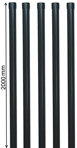 5 Stk Zaunpfosten Ø 34 mm, 2 Meter lang für 1,7-1,8 Meter hohe Schweißgitter Metallzaun Anlage oder als Strebe Rohr in grau anthrazit Zaunanlagen Draht Pfosten Zaun Pfahl