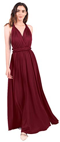FYMNSI Vestido de Mujer Dama de Honor de la Boda Convertible de Múltiples Vías V-Cuello Sin Mangas Maxi Largo de Boho Noche Ceremonia Vestidos de Cóctel Elegante Verano Multiway Dress Rojo Vino XS
