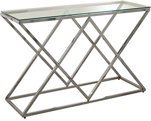 DRW Mesa de Entrada de Metal Acero Inoxidable y Cristal Templado en Cromado y Transparente 120x40x78cm