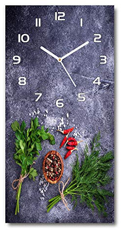 Tulup Glasuhr 30x60 cm - weißen Zeigern - Wanduhr Wandkunst Bild Gehärtetem Glas Uhr Echtglas Küche Wohnzimmer - Kräuter und Gewürze