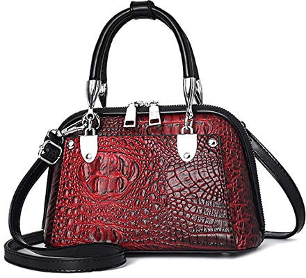 NICOLE & DORIS Retro Handtasche für Frauen Schultertaschen Klassische Krokodil Umhängetasche PU Leder Henkeltasche Shopper Tasche Rotwein