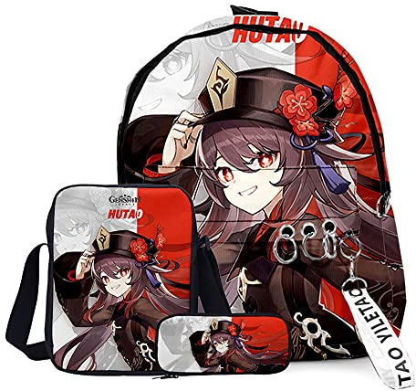 Anime Game Venti Klee Rucksack High School Student Schultasche 3-teiliges Set Rucksack Schultertasche Stifteetui für Teenager Jungen Mädchen, Typ5, 29x40x13cm